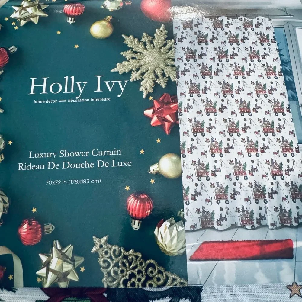 Christmas Dogs Holiday Luxury Fabric Shower Curtain